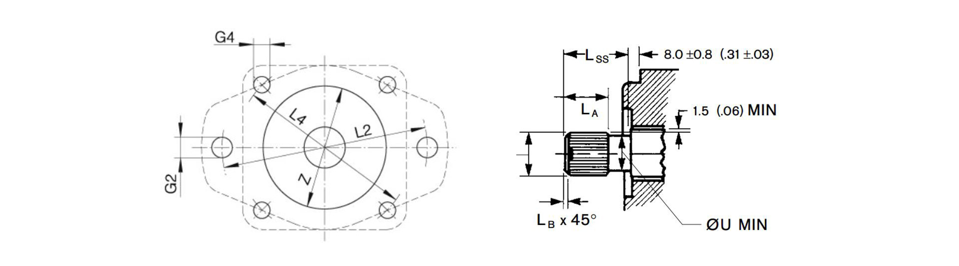 Recommended connection size - Hydraulic pump
